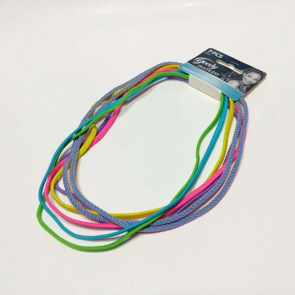 Goody Ouchless Elastic Headband Bright Aqua Green Purple Pink Yellow Multi 7pcs
